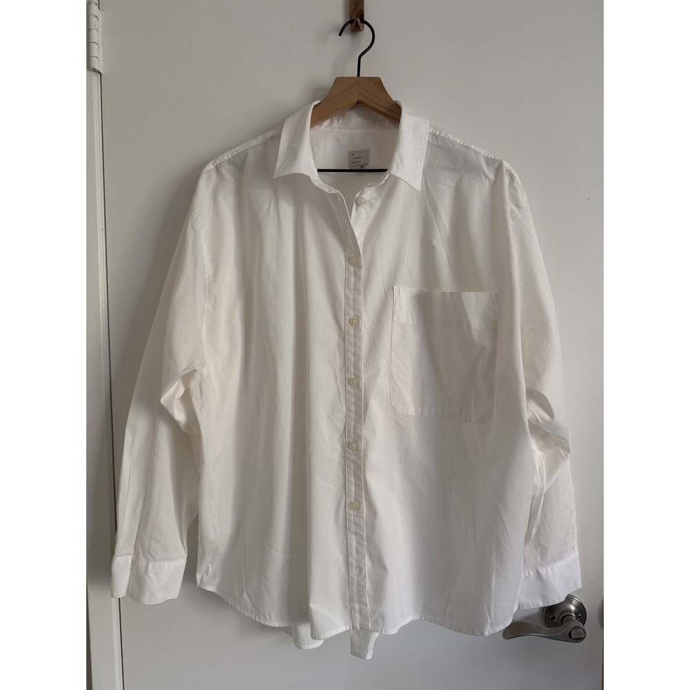 A New Day White Cotton Button Down Shirt Chic Classy Preppy Academia